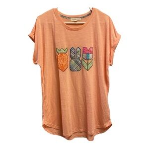 Clover + Pine embroidered Easter shirt Peach short sleeve Women’s Large